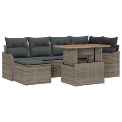 vidaXL Set divani da giardino 7 pezzi con cuscini grigi in rattan sintetico e legno di acacia