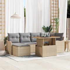 vidaXL Set di divani da giardino 7 pezzi con cuscini beige in rattan sintetico e legno di acacia.