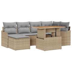 vidaXL Set di divani da giardino 7 pezzi con cuscini beige in rattan sintetico e legno di acacia.