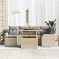 vidaXL Set di divani da giardino 7 pezzi con cuscini beige in rattan sintetico e legno di acacia.