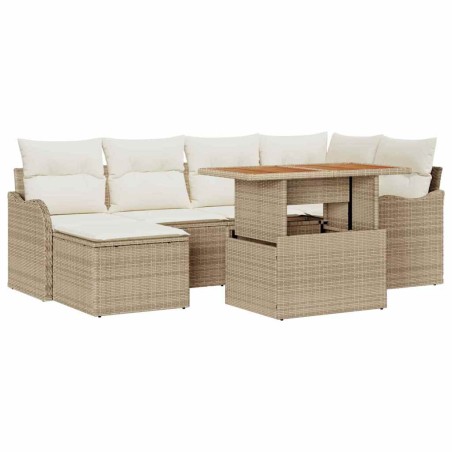 vidaXL Set di divani da giardino 7 pezzi con cuscini beige in rattan polietilene e acacia