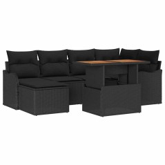 vidaXL Set da Giardino di 7 Pezzi con Cuscini in Rattan Nero e Acacia