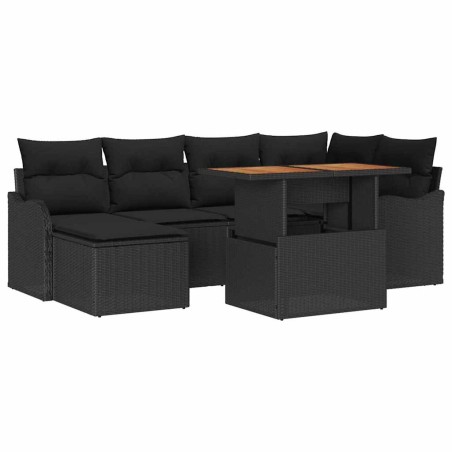 vidaXL Set da Giardino di 7 Pezzi con Cuscini in Rattan Nero e Acacia