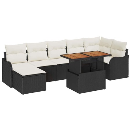 vidaXL Set di divani da giardino , 8 pezzi con cuscini, rattan sintetico nero, legno di acacia.