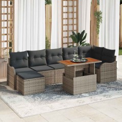 vidaXL Set Salotto da Giardino con 8 Pezzi e Cuscini Grigi in Rattan Sintetico e Acacia.
