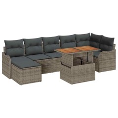 vidaXL Set Salotto da Giardino con 8 Pezzi e Cuscini Grigi in Rattan Sintetico e Acacia.
