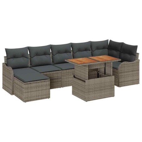 vidaXL Set Salotto da Giardino con 8 Pezzi e Cuscini Grigi in Rattan Sintetico e Acacia.
