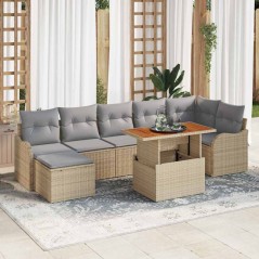 vidaXL Set di divani da giardino vitaXL in 8 pezzi con cuscini, rattan polipropilene beige, acacia.