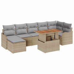 vidaXL Set di divani da giardino vitaXL in 8 pezzi con cuscini, rattan polipropilene beige, acacia.