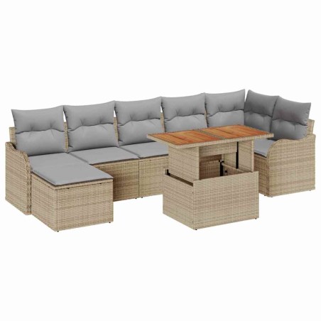 vidaXL Set di divani da giardino vitaXL in 8 pezzi con cuscini, rattan polipropilene beige, acacia.