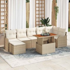 vidaXL Set di divani da giardino , 8 pezzi, con cuscini beige, rattan sintetico e acacia.