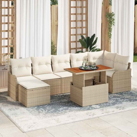 vidaXL Set di divani da giardino , 8 pezzi, con cuscini beige, rattan sintetico e acacia.