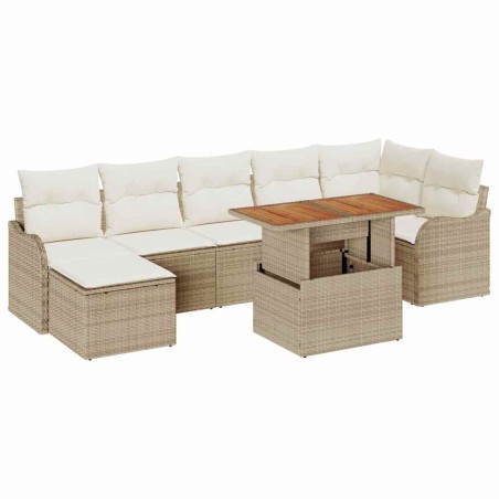 vidaXL Set di divani da giardino , 8 pezzi, con cuscini beige, rattan sintetico e acacia.