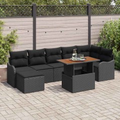 vidaXL Set di divani da giardino 8 pezzi con cuscini neri in rattan sintetico e legno di acacia