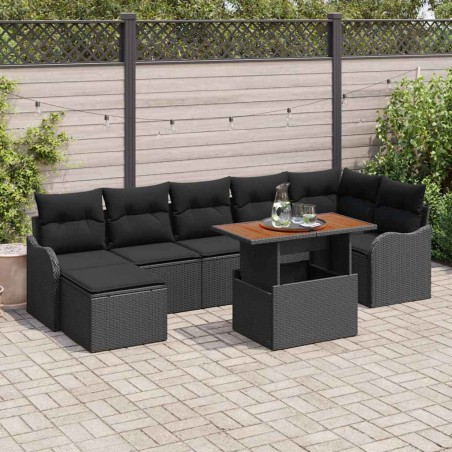 vidaXL Set di divani da giardino 8 pezzi con cuscini neri in rattan sintetico e legno di acacia