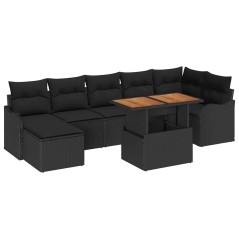 vidaXL Set di divani da giardino 8 pezzi con cuscini neri in rattan sintetico e legno di acacia