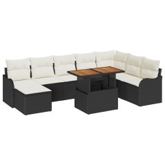 vidaXL Set di divani da giardino 9 pezzi con cuscini neri in rattan sintetico e acacia.
