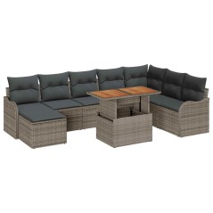 vidaXL Set da giardino 9 pezzi con cuscini grigi in rattan sintetico e acacia