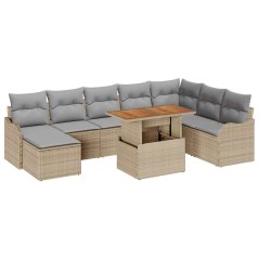 vidaXL Set di divani da giardino da 9 pezzi con cuscini beige in rattan sintetico e legno di acacia