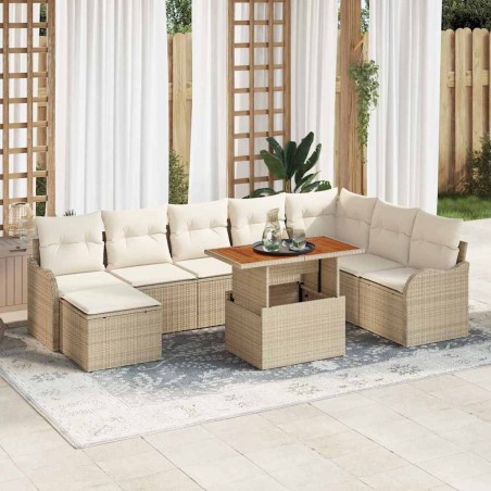 vidaXL Set da giardino 9 pezzi con cuscini beige in rattan sintetico e acacia