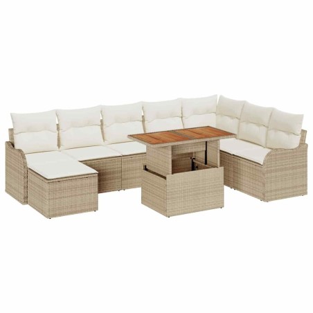 vidaXL Set da giardino 9 pezzi con cuscini beige in rattan sintetico e acacia