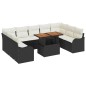vidaXL Set di divani da giardino da 10 pezzi con cuscini neri in polyrattan e legno di acacia.