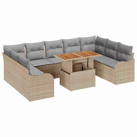 vidaXL Set di divani da giardino da 10 pezzi con cuscini beige, polyrattan e acacia.