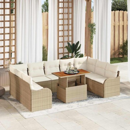vidaXL Set di divani da giardino da 10 pezzi con cuscini beige in rattan sintetico e acacia.