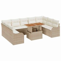vidaXL Set di divani da giardino da 10 pezzi con cuscini beige in rattan sintetico e acacia.
