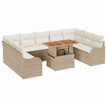 vidaXL Set di divani da giardino da 10 pezzi con cuscini beige in rattan sintetico e acacia.