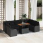 vidaXL Set di divani da giardino , 10 pezzi, con cuscini in polyrattan nero e acacia.
