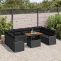 vidaXL Set di divani da giardino , 10 pezzi, con cuscini in polyrattan nero e acacia.
