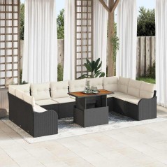 vidaXL Set di divani da giardino 11 pezzi con cuscini in rattan sintetico nero e legno di acacia.