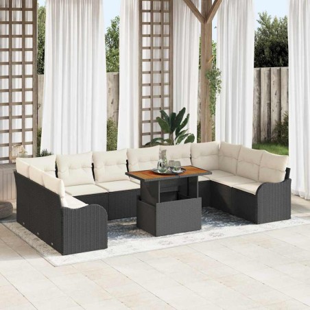 vidaXL Set di divani da giardino 11 pezzi con cuscini in rattan sintetico nero e legno di acacia.
