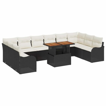 vidaXL Set di divani da giardino 11 pezzi con cuscini in rattan sintetico nero e legno di acacia.