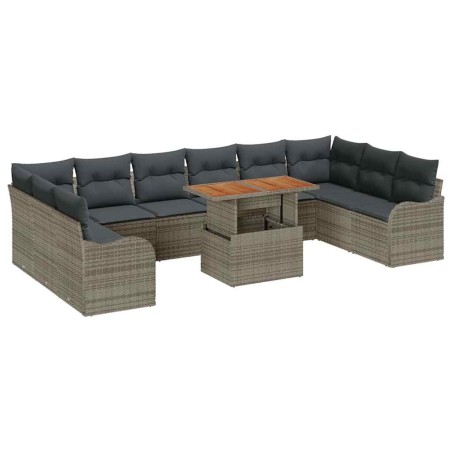 vidaXL Set da giardino 11 pezzi con cuscini, in rattan sintetico e acacia grigia