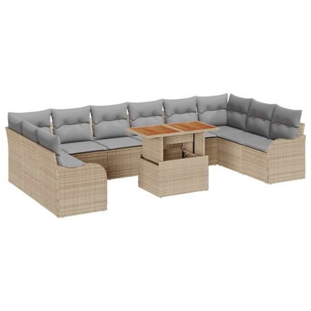 vidaXL Set di Sofà da Giardino 11 Pezzi con Cuscini Beige in Poli Rattan e Acacia