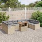 vidaXL Set di Sofà da Giardino 11 Pezzi con Cuscini Beige in Poli Rattan e Acacia