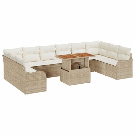 vidaXL Set di divani da giardino 11 pezzi con cuscini Beige in rattan sintetico Acacia
