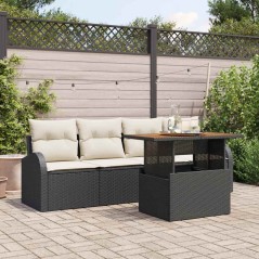 vidaXL Set da pranzo da giardino 5 pezzi con cuscini in rattan sintetico nero e legno di acacia.