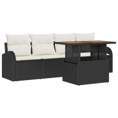 vidaXL Set da pranzo da giardino 5 pezzi con cuscini in rattan sintetico nero e legno di acacia.