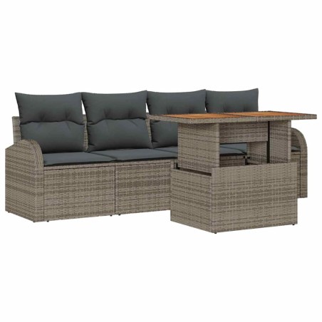 vidaXL Set da Pranzo da Giardino 5 Pezzi con Cuscini Grigi in Rattan Sintetico e Acacia