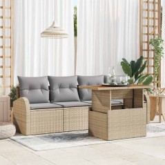 vidaXL Set da Pranzo da Giardino 5 Pezzi con Cuscini Beige in Rattan e Trama Acacia