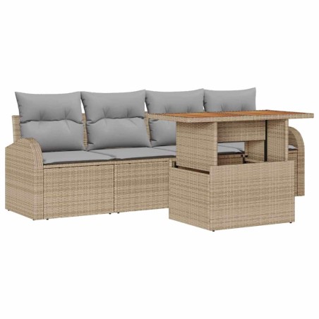 vidaXL Set da Pranzo da Giardino 5 Pezzi con Cuscini Beige in Rattan e Trama Acacia