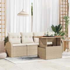 vidaXL Set da Pranzo da Giardino 5 Pezzi con Cuscini in Rattan Polietilene Beige e Acacia