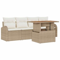 vidaXL Set da Pranzo da Giardino 5 Pezzi con Cuscini in Rattan Polietilene Beige e Acacia