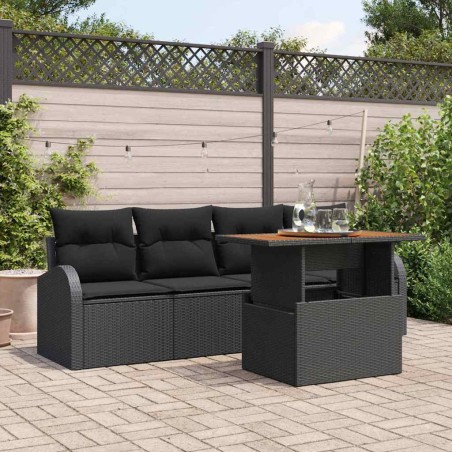 vidaXL Set da pranzo da giardino in 5 pezzi di con cuscini in rattan poliestere nero e acacia