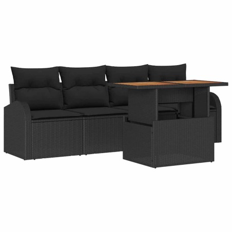 vidaXL Set da pranzo da giardino in 5 pezzi di con cuscini in rattan poliestere nero e acacia