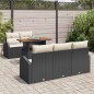 vidaXL Set da pranzo per il giardino in rattan nero e legno di acacia con cuscini, 6 pezzi.