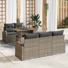 vidaXL Set da pranzo da giardino 6 pezzi con cuscini in rattan grigio e acacia